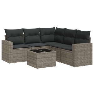vidaXL Garden Sofa Set Grey PE rattan Large Adjustable Feet - 1 of 4