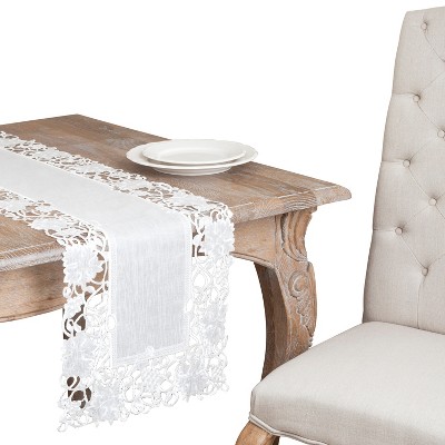 Saro Lifestyle Embroidered and Cutwork Runner, 16"x36", Off-White