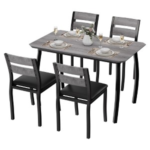 5 Piece Metal Frame Kitchen Table and Chair Set, with Chamfer Design - 1 of 4