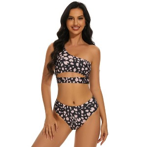 Clearlove Women Cutout One Shoulder High Waisted Bikini High Cut Two Piece Swimsuits - 1 of 4