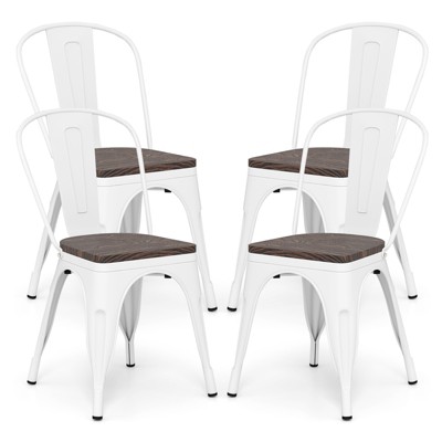 Tangkula Tolix Style Metal Dining Chairs Set of 4 w/Wood Seat & Removable Backrest