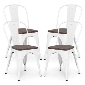 Tangkula Tolix Style Metal Dining Chairs Set of 4 w/Wood Seat & Removable Backrest - 1 of 4