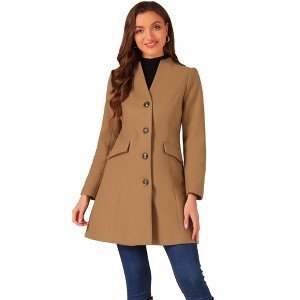 INSPIRE CHIC Women's Elegant Winter V Neck Single Breasted Long Overcoat - 1 of 4
