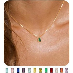 Emerald Birthstone Necklace, 14K Gold Plated Dainty Pendant for Women & Mothers, Green Cubic Zirconia Birthday Gift Jewelry - 1 of 4