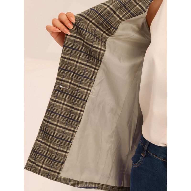 Allegra K Women's Notched Lapel Long Sleeve Flap Pockets Back Vent One-Button Plaid Blazer, 6 of 7