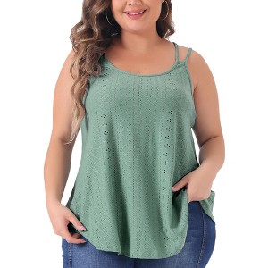Agnes Orinda Women's Plus Size Eyelet Embroidered Sleeveless Scoop Neck Loose Casual Flowy Summer Camisole - 1 of 4