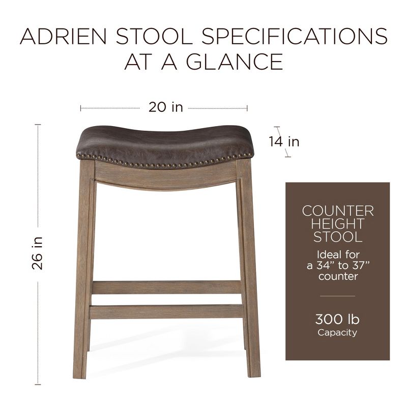 Maven Lane Adrien Saddle Barstool with Vegan Leather Upholstery, 6 of 8