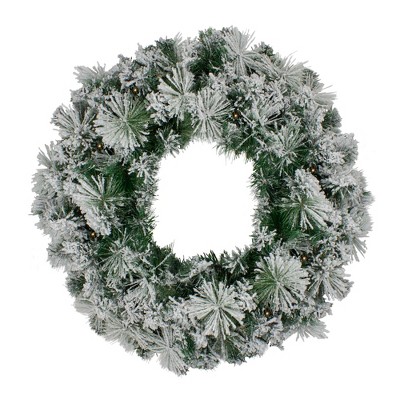 Northlight Pre-Lit Flocked Somerset Spruce Artificial Christmas Wreath - 36" - Clear Lights