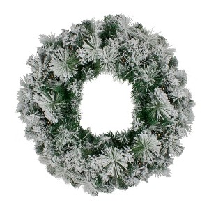 Northlight Pre-Lit Flocked Somerset Spruce Artificial Christmas Wreath - 36" - Clear Lights - 1 of 3