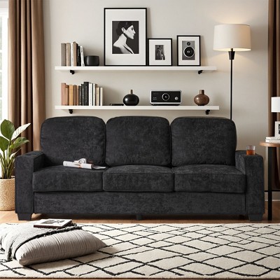 XIZZI Modern 3-Seater Sofa - Plush Corduroy & Twill Fabric | 85" Compact Design for Small Spaces, Durable Wood & Iron Frame