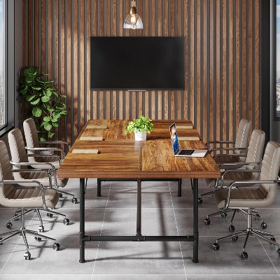 Rustic Brown 6FT Rectangle Conference Table with Metal Frame