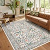 2x6 FT Modern Washable Area Rug, Floral Throw Carpet with Non Slip Backing, Low Pile Stain Resistant Floor Cover for Living Room, Beige - 2 of 4