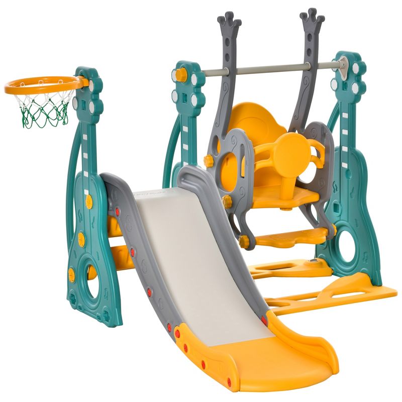 Qaba 4-in-1 Toddler Swing and Slide Set with Basketball Hoop and Adjustable Seat Height, Kids Play Climber Slide Playset, Ages 1.5-3, 5 of 11