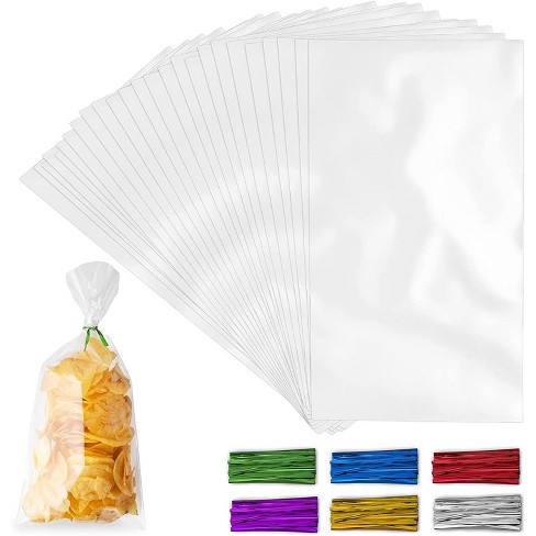 JPSOE 200pcs 6.3" x 9" Clear Cellophane Candy Party Treat Bags & 200 Twist Ties 