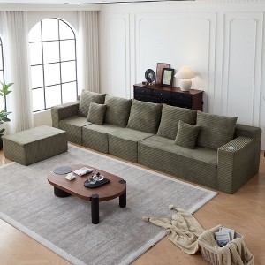 165" Corduroy Modular Sectional Cloud Sofa with Deep Seat, Cup Holders, and No Assembly Required - 1 of 4