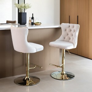 Leovsnove Modern Bar Stools Set of 2, Adjustable Swivel Counter Height Bar Stools with Back, Upholstered Bar Height Chairs with Golden Footrest - 1 of 4