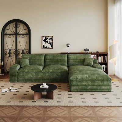 MAYEERTY 106" Modular Sofa Green - 106" Green Modular, Corduroy, Detachable Cushions, No Assembly, Fits Apartment