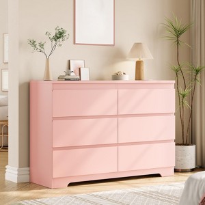 6 Drawer Dresser for Bedroom, 47.3'' Wide Wooden Chest of Drawers, Storage Dresser Organizer, Media Console Table for Living Room Hallway Entryway - 1 of 4