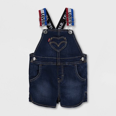 Levi's® Baby Girls' Logo Strap Denim Shortalls - Blue 9m : Target