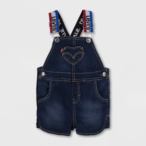 Levi's® Baby Girls' Logo Strap Denim Shortalls - Blue - 1 of 2