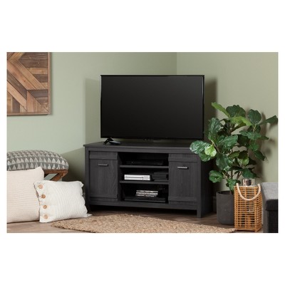 Modern Gray Oak Corner TV Stand with Fireplace and Cabinet
