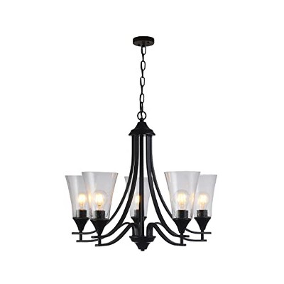 Chloe Lighting Sherard Contemporary 5 Light Matt Black Hanging Chandelier 27" Wide