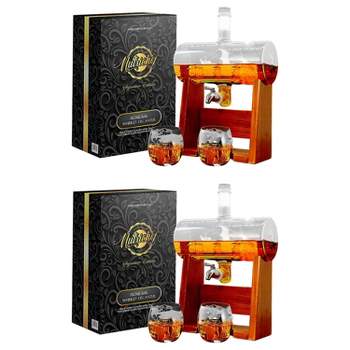NutriChef NCGDS08 Home Bar 1100ml Glass Barrel Whiskey and Wine Carafe Alcohol Decanter Set with Spigot, Stopper and Glasses (2 Pack)