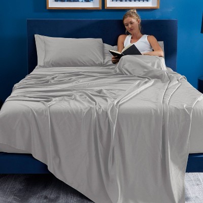 Light Grey Twin XL Polyester Microfiber Sheet Set with Pillowcases