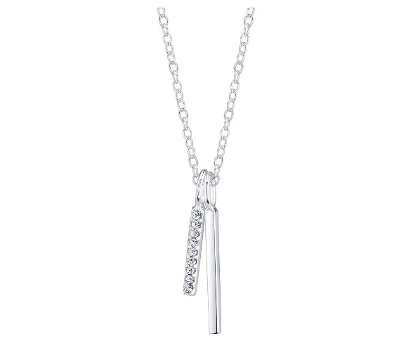 Women's Sterling Silver 2-piece Bar Pave Drop necklace - Silver (18")