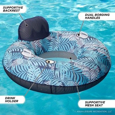 Aqua Blue and White Fern Inflatable Pool Lounger with Backrest