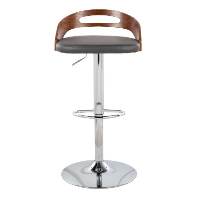 Set of 2 Gray and Walnut Adjustable Swivel Barstools