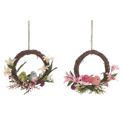 Transpac Twig Tropical Bird Wreath Set of 2 Spring Home Decorations