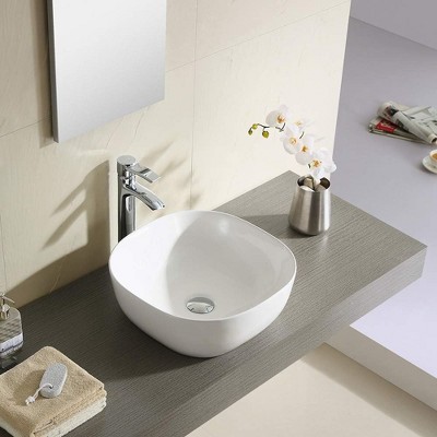 White Ceramic Rounded Square Vessel Bathroom Sink
