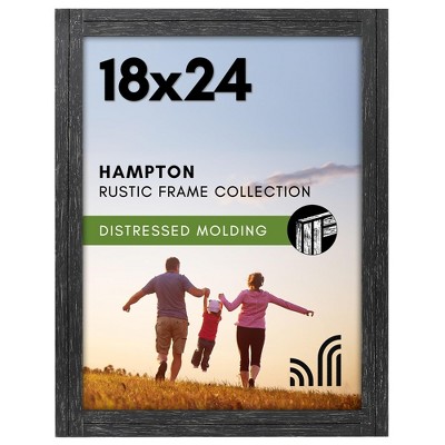 Americanflat 18x24 Rustic Picture Frame in Black with Textured Wood and Plexiglass - Horizontal and Vertical Formats for Wall
