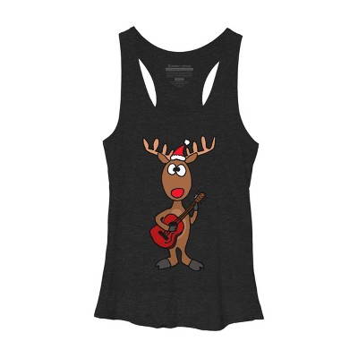 Women's Design By Humans Funny Cool Christmas Reindeer Playing the Guitar By SmileToday Racerback Tank Top
