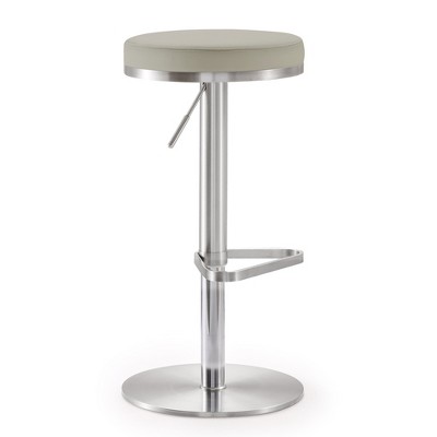White Adjustable Swivel Bar Stool with Stainless Steel Frame