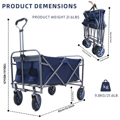 Anybear Multipurpose Collapsible Beach Trolley Blue 150lbs Garden Cart
