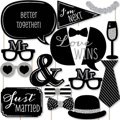 Big Dot of Happiness Mr. & Mr. - Silver - Gay Wedding LGBTQ Photo Booth Props Kit - 20 Count