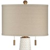 Possini Euro Design Mid-Century Modern Table Lamp with USB Charging Port 32.75" Tall White Ceramic Taupe Drum Shade Living Room Bedroom House - 4 of 4