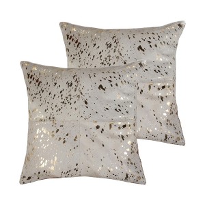 HomeRoots Set of Two 18" Natural and Gold Abstract Cowhide Throw Pillows with Glitter - 1 of 4