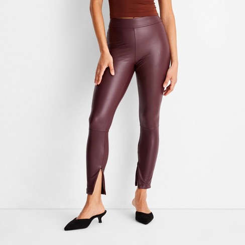 Women s High waisted Slim Fit Faux Leather Leggings A New Day Purple Xs Target