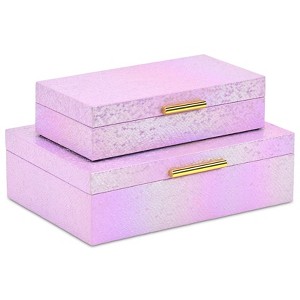 HomeRoots Set of Two Pink And Gold Faux Shagreen Nesting Storage Boxes With Lids - 1 of 4