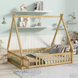 KWPZQEB Floor Bed with Safety Guardrails for Kids, Montessori Bed with Tent-Shaped & Wood Slats, Floor Bed Frame for Girls and Boys - 1 of 4