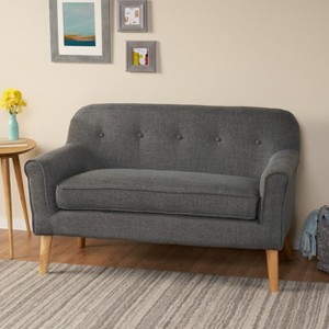 GDFStudio Halima Mid-Century Modern Tufted Loveseat with Rolled Arms and Splayed Rubberwood Legs - 1 of 4