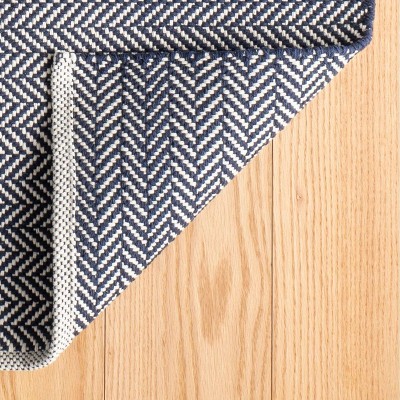 Indigo Herringbone Handmade Cotton Rug 4' x 6' - Reversible and Washable