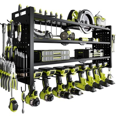 Hausource 4 Tier Power Tool Organizer Shelving Wall Mount Utility Storage Rack