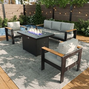 LayinSun 4 Pieces Aluminum Outdoor Patio Furniture Set with Fire Pit Table, Outside Metal Patio Conversation Sets with Deep Seating and Thick Cushions - 1 of 4