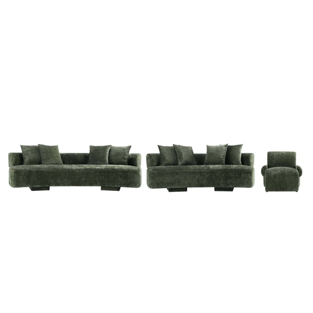 Manhattan Comfort 3pc Verandah Chenille Upholstered Sofa and Accent Chair Set Olive Green