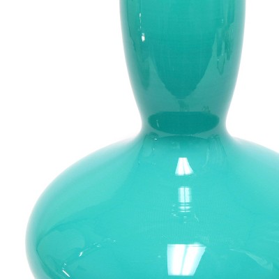 Teal Glass Gourd-Shaped Nightstand Lamp with White Fabric Shade