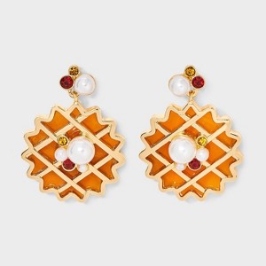 Thanksgiving Pumpkin Pie Drop Earrings - Gold/Brown - 1 of 3